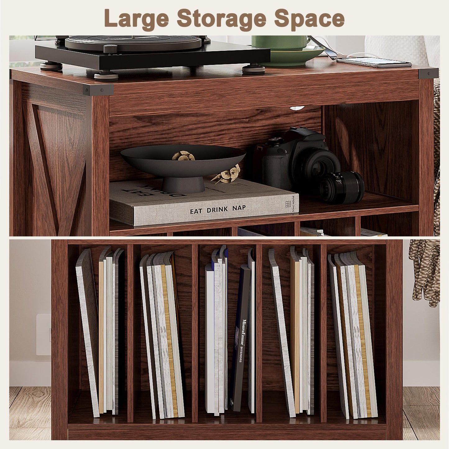 ChooChoo Large Record Player Stand with Charging Station & LED Light
