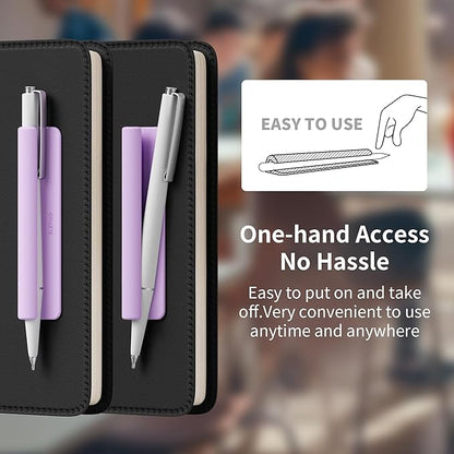 ELETIUO Pencil Holder For Most Pens,Pencils,Self-Adhesive Stick To Notebooks,Diary,Desks,Whiteboards Or Any Surface,Silicone Pen Holder For Home,Office And Desk Organization,Purple