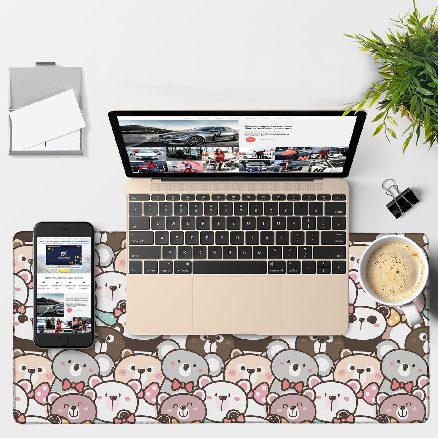 NITAHHHY Gaming Desk Pad Large Extra Length Panda and Koala Mouse Pad Keyboard Laptop Non-Slip Waterproof with Rubber Base Thick Stitched Edge Mouse Mat for Office Home 35.4 x 15.7 Inches