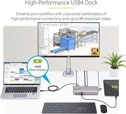 StarTech.com USB-C Docking Station (10-in-1, USB4), Up to 100W Charging for Laptop, 40Gbps Data Transfer, 2.5Gb Ethernet, Single 8K, Dual 4K Display, 6X USB (Not MacOS Compatible)