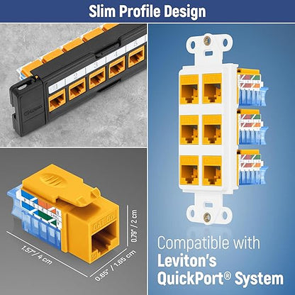 Everest 45° Angled RJ45 Cat5e Keystone Jacks 10-Pack in Yellow - Slim Profile Female RJ45 Connectors - Cat 5e Keystone Jack - Compatible with 45° Angled Speed Termination Tool - 45Term (B0BL3GS7ZY)