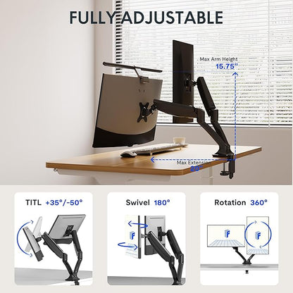 FlexiSpot Dual Monitor Stand for Desk Adjustable Spring Monitor Arm Desk Mount Hold up to 3.3 to 11lbs Vesa Dual Monitor Mount with C Clamp for 10 to 27 Inch Computer Screens