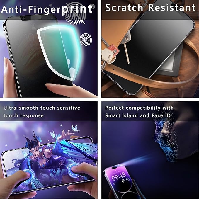 2 Pack Matte Privacy Screen Protector for iPhone 13 Pro Max and iPhon 14 Plus 6.7-Inch Auto Dust Removal, No Bubbles,Anti-Spy Tempered Glass Film, Easy Installation