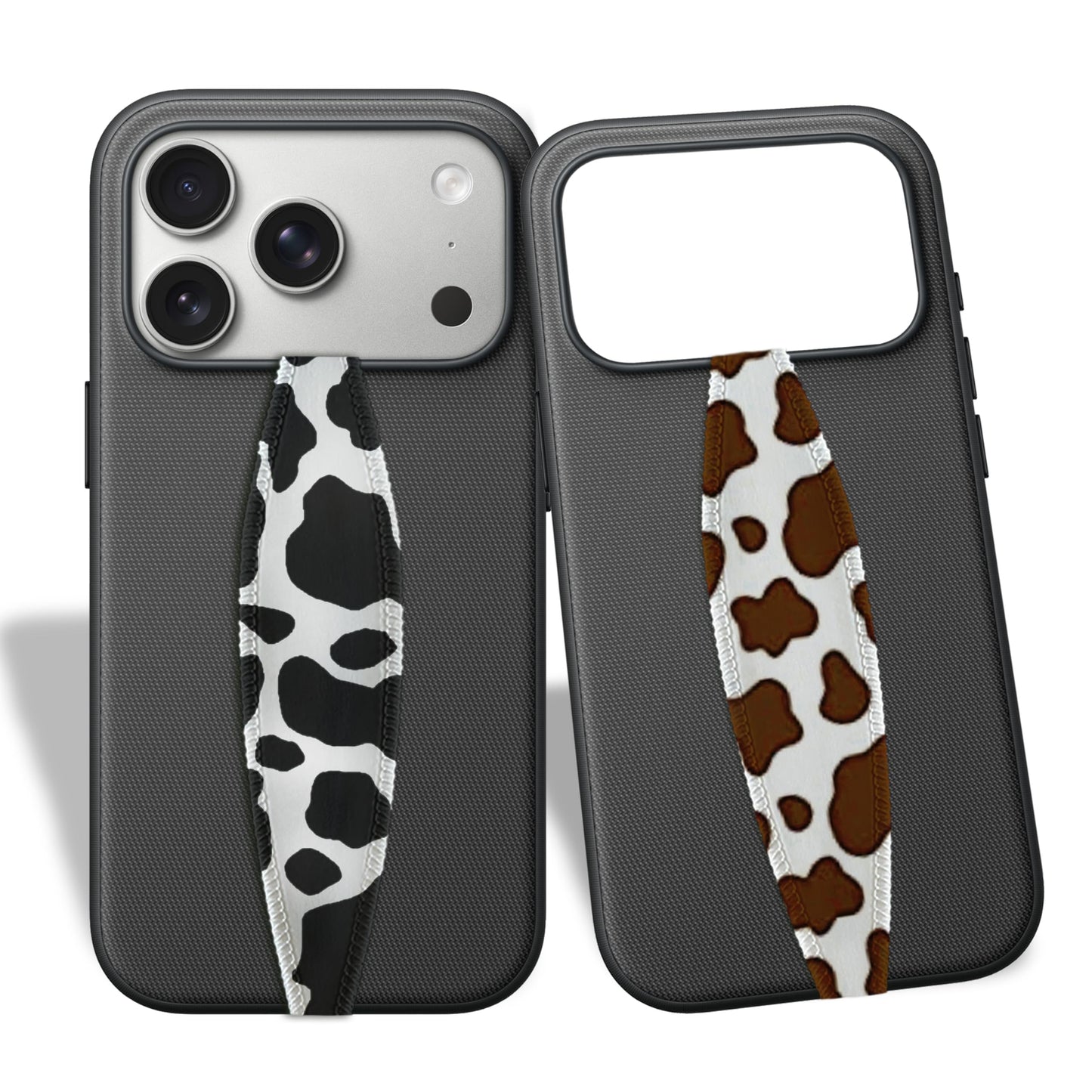 Switchbands Animal Phone Grip Strap 2 Pack – Reversible Elastic Strap, Adhesive-Free, Drop Protection, Anti-Theft Protection, Wireless Charging Compatible, Universal Phone Grip – Brown & Black Cows