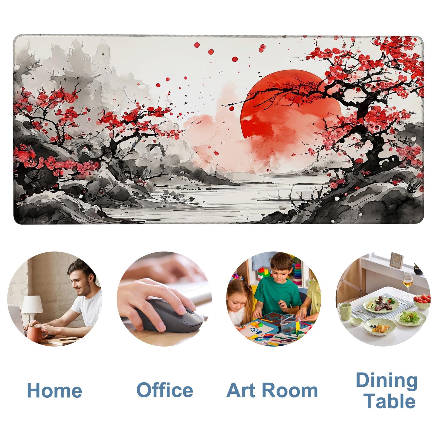 NITAHHHY Large Mouse Pad Ink Painting Gaming Desk Pad Computer Keyboard Non-Slip Waterproof Mouse Mat with Rubber Base and Stitched Edges Entertainment Office Writing Desk Mat 35.4 x 15.7 Inches
