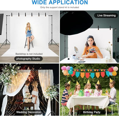 10 x 6.9 Ft Photo Backdrop Support Stand, MSKIRA Adjustable Background Stand, Backdrop Support System Kit for Parties Screen Back Drops Events Decoration, with 6 Clamps, 4 Clips, 2 Sandbags, Carry Bag