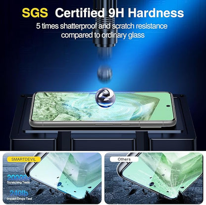 SMARTDEVIL [3+3 Pack for Google Pixel 8 Screen Protector with Camera Lens Protector, Finger Print Reader Compatible, Fast & Easy Installation, Clear 9H Tempered Glass Film, Alignment Frame