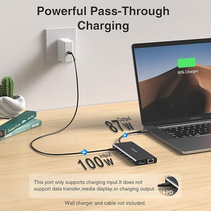 USB C Docking Station 3 Monitors USBC Hub Laptop Dual Monitor Multiport Adapter Dock Dongle,USBC to 2 HDMI,4K DisplayPort,PD Charging,Ethernet,7 USB-C/A Ports,SD/TF,Audio for Dell/HP/Lenovo(Black)