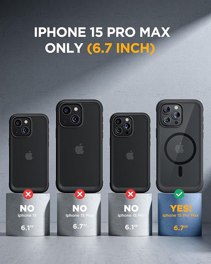 Miracase Magnetic for iPhone 15 Pro Max Case 6.7'' [Compatible with Magsafe] Full-Body Drop Proof Bumper Phone Case for iPhone 15 Pro Max with Built-in 9H Tempered Glass Screen Protector,Black