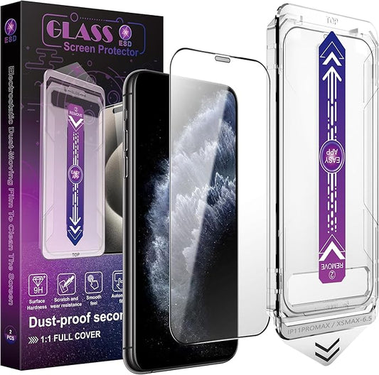 CHRYSHA 2-Pack Screen Protector Tempered Glass for iPhone 11 Pro Max and iPhone Xs Max 6.5-Inch, Auto Dust Removal, No Bubbles, High Definition Clear, Easy Installation