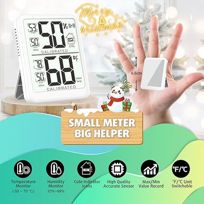 Antonki Room Thermometer, Digital Small Hygrometer Indoor Thermometer Humidity Gauge, Temperature Humidity Meter with Max/Min Record Monitor Sensor for Home, Plants - Battery Included