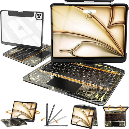 Intermerge for iPad 9th 10.2 inch Keyboard Case, 360° Transparent Multi-Touch Trackpad, 7-Color Backlit Keyboard, Pencil Holder, Type-C, Power Indicator for 9th/ 8th/ 7th - Shadow Pulse