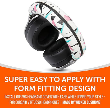 WC BandZ Virtuoso V2 - Silicone Headband Cover for Corsair Virtuoso Headphones by Wicked Cushions | Machine Washable, No More Flaking Leather | for Virtuoso Wireless, XT, and SE | 90's White