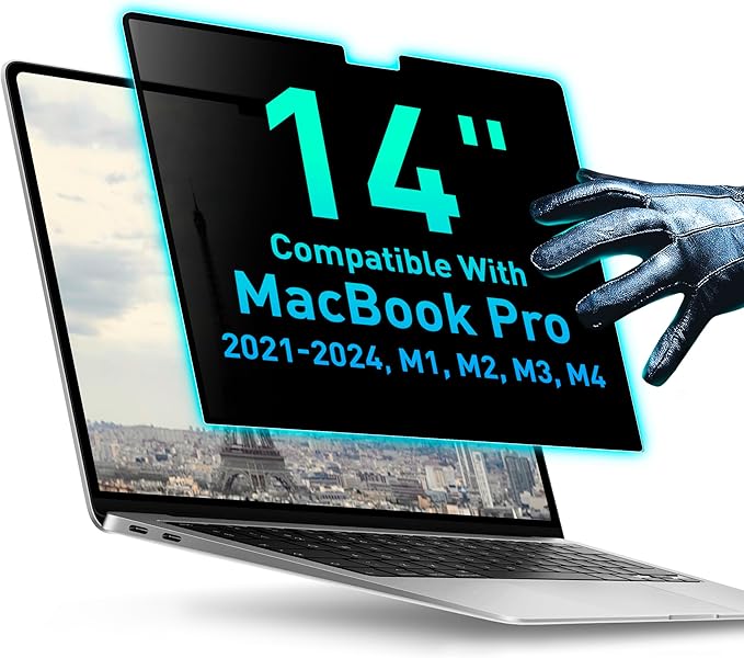 Magnetic Privacy Screen Compatible with MacBook Pro 14" 2021, 2022, 2023, 2024, M1, M2, M3, M4 Anti-Blue Light Laptop Screen Protector Filter Blue Light Blocking Filter