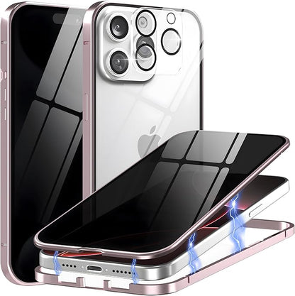 Privacy Magnetic Case for iPhone 16 Pro with Metal Titanium Frame Privacy Screen Protector & Camera Lens Protector, Magnetic Adsorption Double Sided Glass Case Anti Peep Anti Spy Phone Cover