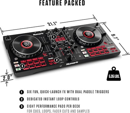 Numark Mixtrack Platinum FX Serato DJ Controller with Jog Wheel Displays, 4 Decks, Mixer, Effects Paddles and (Audio Interface)