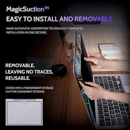Privacy Screen for MacBook Air 15 Inch (2023-2025, M2, M3, M4)- A2941 A3114 A3241, MagicSuction™ Removable Anti Spy Black Protector, Glare Blue Light Filter for Mac Laptop Computer