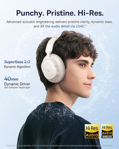 Baseus Bass BH1 NC Adaptive Active Noise Cancelling Headphones, Real-Time Adaptive Hybrid ANC, SuperBass 2.0, LDAC Hi-Res Sound, 80H Playtime, 5-Mic AI Clear Calls, Comfortable Fit, Bluetooth 6.0