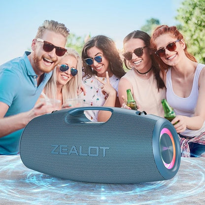 ZEALOT Bluetooth Speaker,120W Wireless Speakers with Booming Bass,IP67 Waterproof Speaker with LED Light, BT 5.2, Loud Bluetooth Speakers for Camping,Beach,Gifts(Blue)
