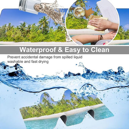 Tropical Nature Landscape Desk Mat,Large Summer Beach Seawater and Palm Trees Gaming Keyboard Mouse Pad,Non-Slip Rubber Base Desk Pad Thick Stitched Edges Waterproof Mousepad Mouse Mat 31.5"x11.8"