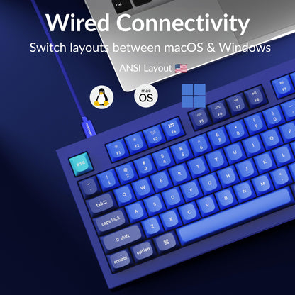 Keychron Q1 RGB Wired Custom Mechanical Keyboard, 75% Layout QMK/VIA Programmable Macro with Hot-swappable Gateron G Pro Blue Switch Double Gasket Compatible with Mac Windows Linux (Blue) -Version 2