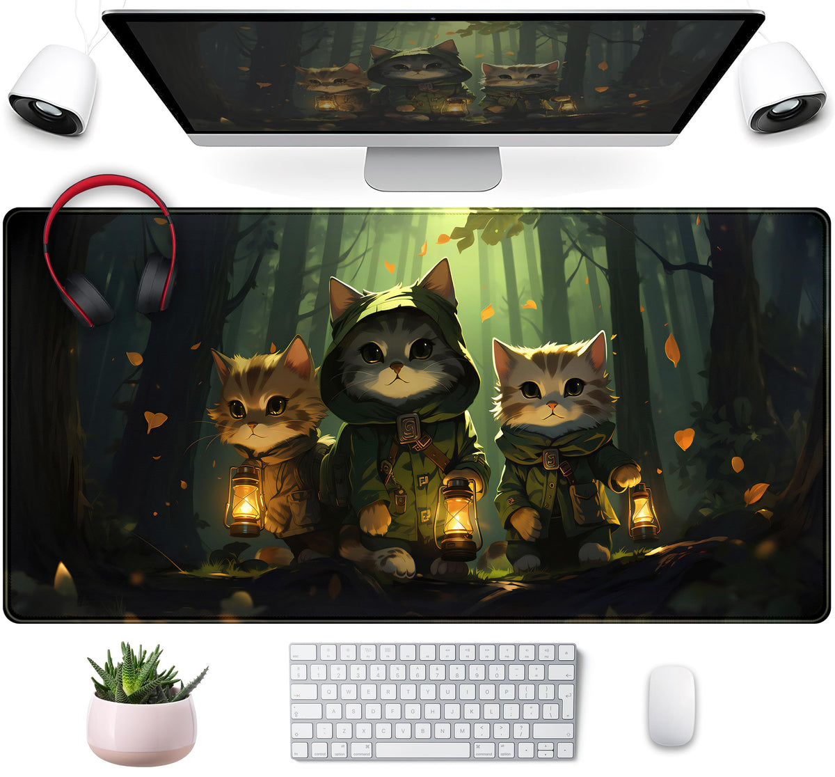 Anime Crow Kawaii Desk Mat Cute Retro Floral Mouse Pad Gaming Desk Pad XXL Large Desk Matt for Desktop Computer Mousepad, Laptop Keyboard Mouse Mat Office Decor Accessories for Women, 31.5x15.75 in