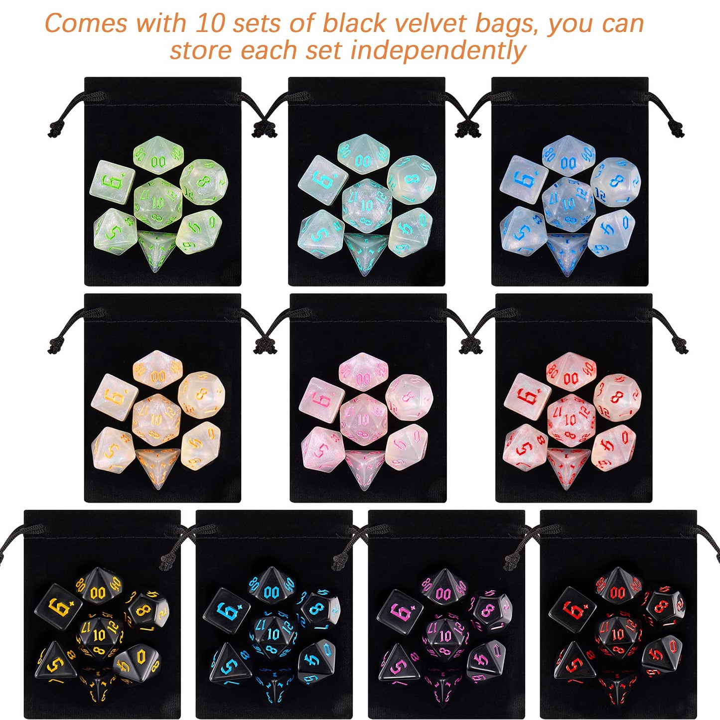 Polyhedral Dice Set, 70 Pcs DND Dice with 10 Pouche