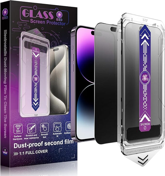SHANG PIN JIA 2 Pack Matte Privacy Screen Protector for iPhone 16 Plus and iPhone 15 Plus and iPhone 14 Pro Max 6.7-Inch Auto Dust Removal, No Bubbles,Anti-Spy Tempered Glass Film, Easy Installation