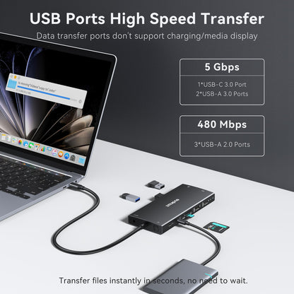 USB C Laptop Docking Station 3 Monitors 4K HDMI+8K DP for Dell HP