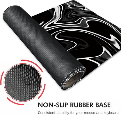 Gaming Mouse Mat Forest Background Pattern XXL XL Large Mouse Mat Long Extended Mouse Pad Desk Mat Non-Slip Rubber Mice Pads Stitched Edges Thin Pad (Wave Black)