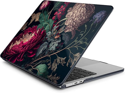 Batianda Premium Case for New MacBook Air 15 inch 2025 2024 2023 with M4 M3 M2 Chip, Designed Black Protective Plastic Hardshell & Keyboard Cover & Screen Protector, Vintage Flower