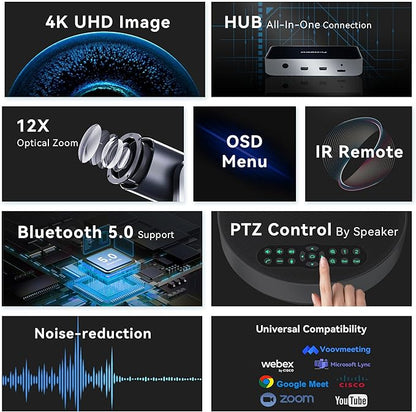 Tenveo VLGroup All-in-One 4K Conference PTZ Camera with Bluetooth Speakerphone System 12X Optical Zoom Wide View Angle Lens Works with Zoom Skype Teams for Room Remote Meeting