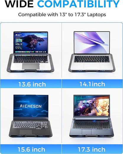 AICHESON Laptop Cooling Pad with 6 High-Speed Fans, Computer Cooler with 7 Adjustable Angles, Compatible with 13-17.3 Inch Laptops