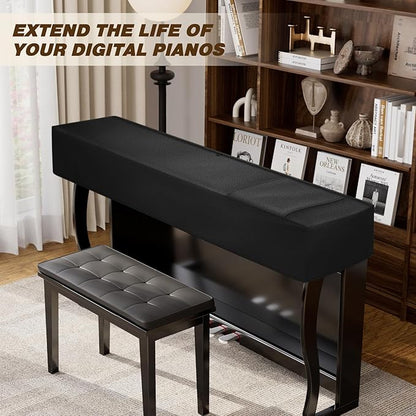 Explore Land 88 Keys Digital Piano Dust Cover with Music Stand Opening and Pockets - Waterproof Leatherette Electronic Keyboard Cover Fits for Most Piano