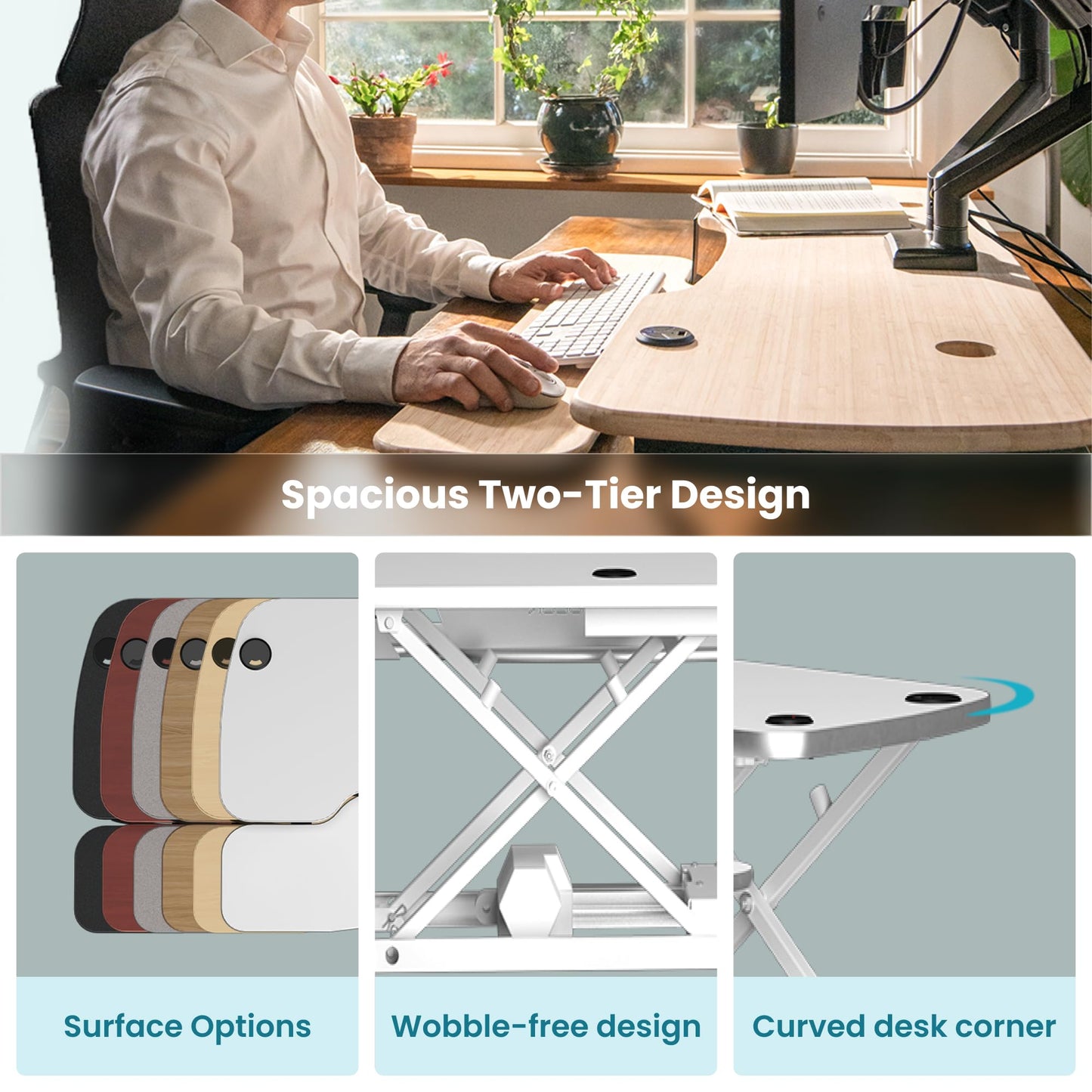 VERSADESK PowerPro 40 Inch Electric Standing Desk Converter – Push-Button Height Adjustable Sit to Stand Desk Riser for Triple Monitors & Laptop – Motorized Desktop Workstation with Wide Keyboard Tray