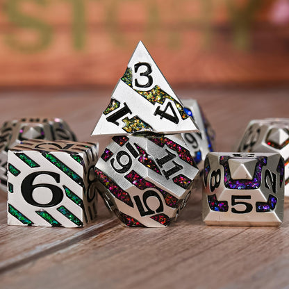 Maywin Luxury Inlay Metal Dice Set, Heavy Zinc Alloy Dice with Decorative Inlay for DND & RPG Games