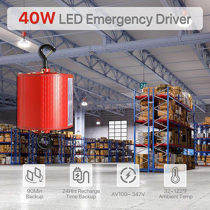HYPERLITE 40W LED Emergency Driver, UFO LED High Bay Light Battery Backup Driver with Remote Control, Emergency Time 90 Min, AC Input 100-347V Output DC170V, UL Certified, IP65, 5-Year Warranty