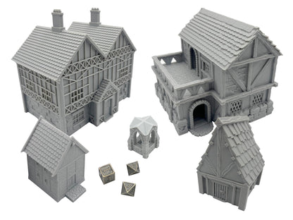 Paintable Tabletop Miniature Little Town Building Terrains - 18mm Scale Dioramas Building Set Scenery with Medieval Architecture Style by HAUTICO (HVillageHouses4-1)