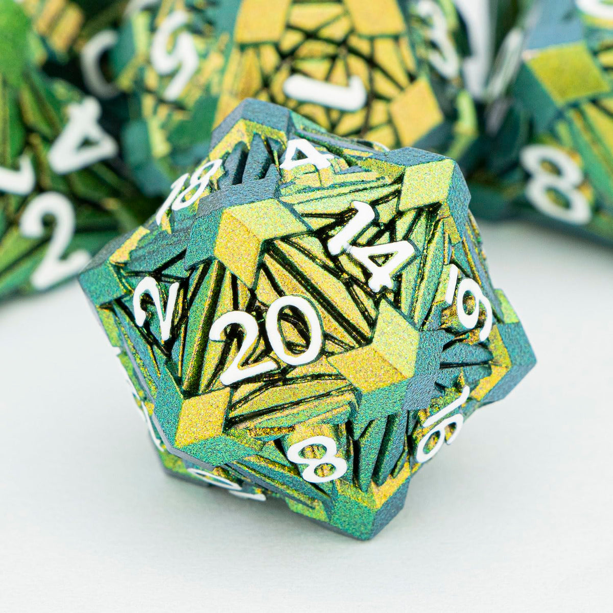 ORIFANTOU 7PCS Metal DND Dice Set with Box, Debris RPG Blue D and D Dice for use with D&D Tabletop Games Role Playing Game Polyhedral Dice Set D20 D12 D10 D8 D6 D4