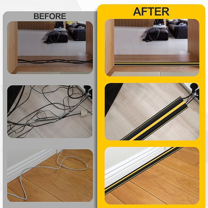 Floor Cord Cover 10Ft 2Pcs Heavy Duty PVC Floor Cable Protector Electric Cord Hider Cable Management Floor Strip Extension Cord Covers Cable Raceway for Wires on Floor Inner Channel 1.36" W x 0.43" H