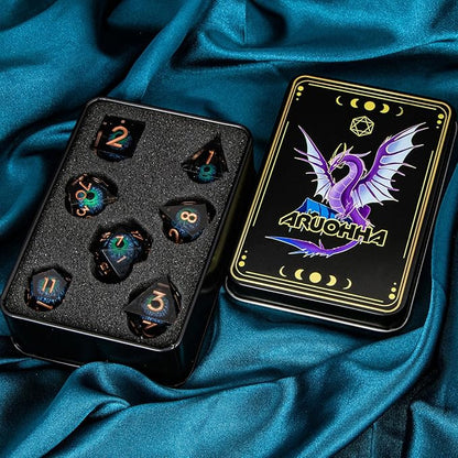 ARUOHHA DND Dragons Eye Dice Liquid Core Blue Green Resin Sharp Edged Dice Set with Gift Box, Compatible with D&D Role Playing Game, Dungeons Polyhedral D and D Dice D20 D12 D10 D8 D6 D4