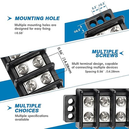 GLOSO Marine Terminal Blocks TBD Double Row Stainless 10-22 AWG Cu, 30A/600V- 1 Pack, 6 Poles