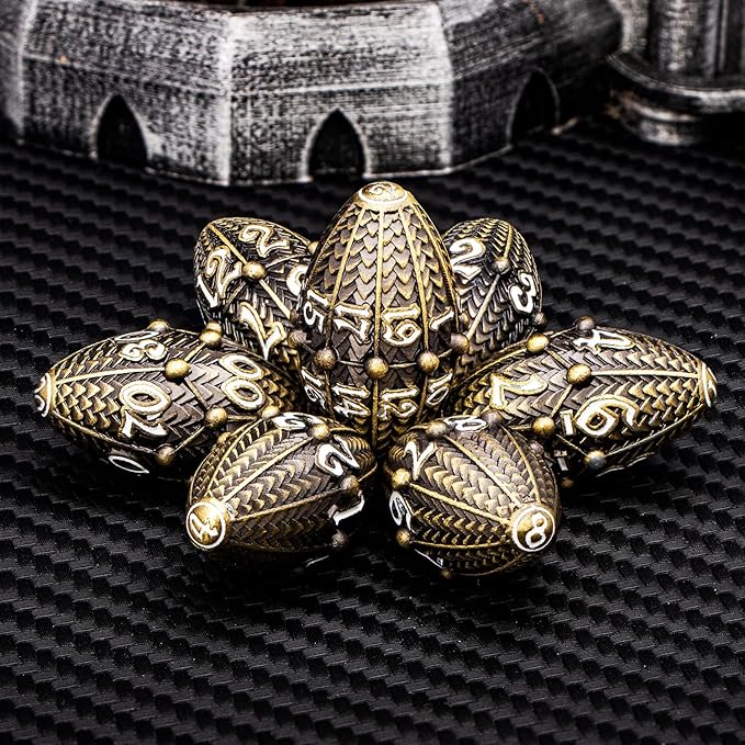 ARUOHHA DND Metal Dice Bronze Dragon Egg Dice with Rotating Dragon Egg Shell, Role Playing Game RPG Polyhedral D and D Dice Set D20 D12 D10 D8 D6 D4