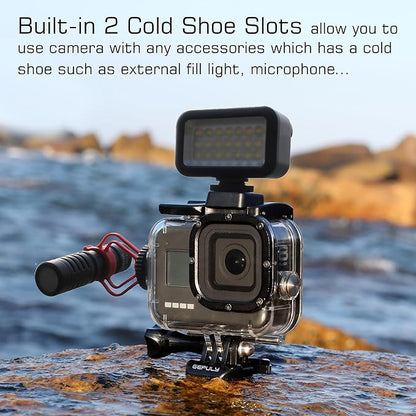 GEPULY 60M/196FT Waterproof Housing Case for GoPro Hero 8 Black, Dual Cold Shoe Slots Protective Underwater Diving Housing Shell for GoPro Hero 8 Black Action Camera