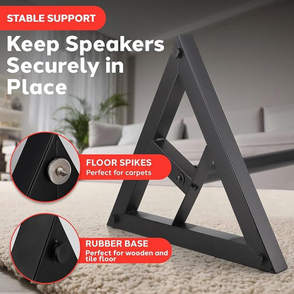 Pyle Speaker Stand Pair of Sound - Play 1 and 3 Holder, Telescoping Height Adjustable from 26” - 52” Inch, High Heavy Duty Three-point Triangle Base w/ Floor Spikes and 9” Square Platform, Black