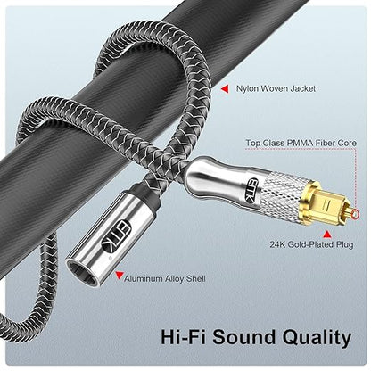 EMK Optical Cable Extension, 24K Gold-Plated Optical Audio Cable Toslink Female to Male Audio Extended Cable Compatible for Sound Bar (1.5 Feet/0.5M, Optic Extension, Silver2)