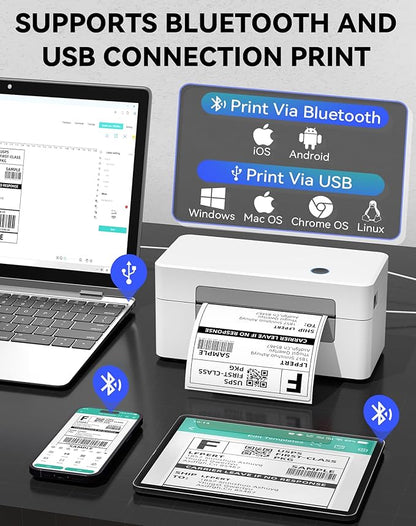 Bluetooth Thermal Label Printer, Wireless 4x6 Shipping Label Printer for Small Business & Shipping Package Compatible with Android, iOS, Windows & Mac, Used for Amazon, Ebay, Shopify, USPS Etc