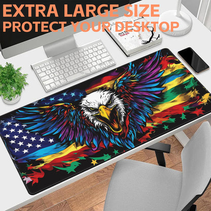NIYLYNSYN Mouse Pad Large Flag with an Eagle Non-Slip Gaming Desk Mat with Stitched Edge Laptop Keyboard Desk Pad for Work Home Gaming (35.4 x 15.7 Inches)