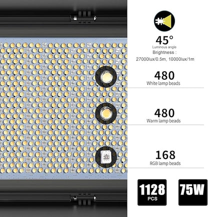 GVM 1500D RGB LED Video Light, 75W Video Lighting Kit with Bluetooth Control, 2 Packs Led Panel Light for Photography, YouTube Studio, Video Shooting, Conference, 1128 Led Beads
