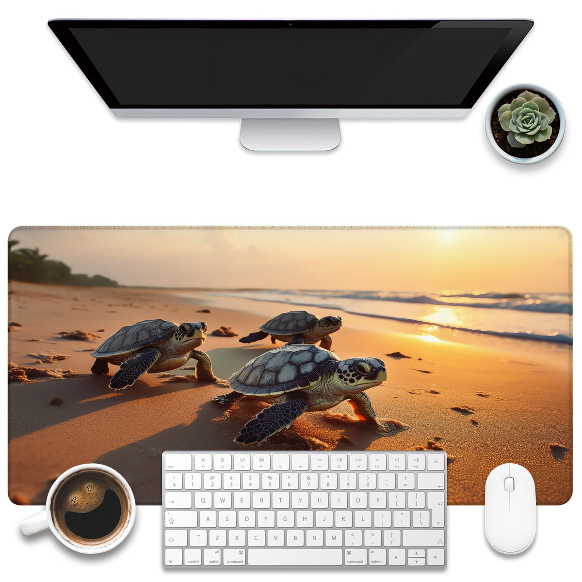 KOAIWPAE Desk Mat, Watercolor Pink Flowers Desk Pad, Green Leaves Flowers Large Gaming Mouse Pad for Desk, 31.5"x15.7" Extended Big Computer Keyboard Mouse Pad with Non-Slip Base and Stitched Edge